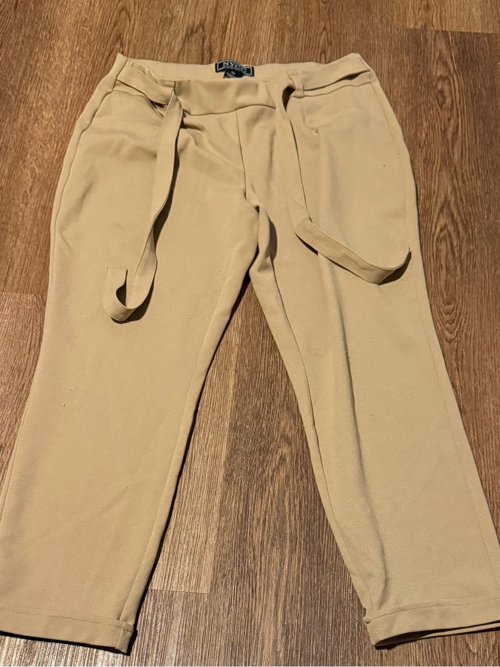 Cropped Tie-Waist Trousers in Tan